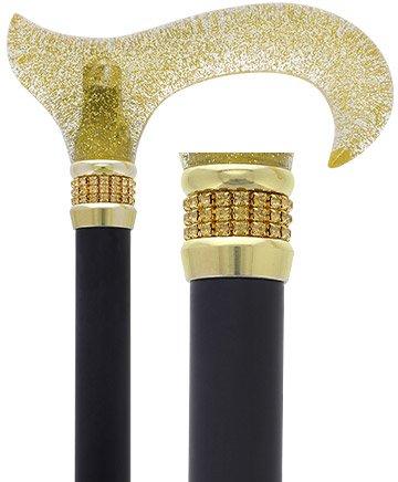 Scratch &amp; Dent Gold Sparkle Designer Glitzer Derby Griff Gehstock mit Strass Kragen V1951