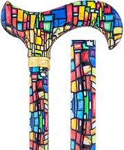 Scratch & Dent Mosaic Stained Window Adjustable Designer Derby Walking Cane with Engraved Collar V1953