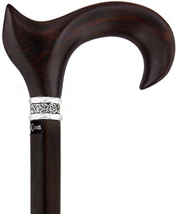 Scratch and Dent Left hand Cocobolo Ergonomic Handle Walking Cane With Ebony Shaft and Pewter Rose Collar V1920