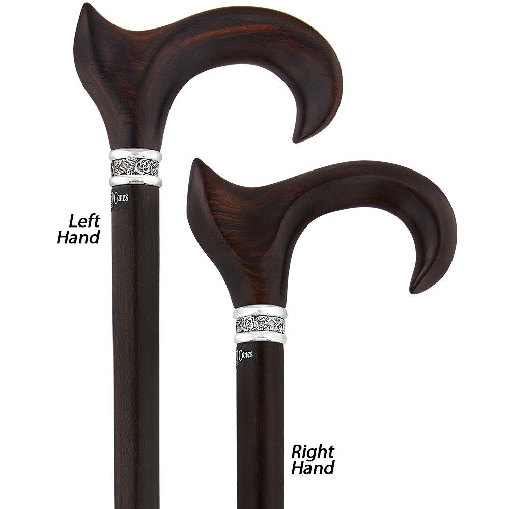Scratch & Dent  Cocobolo Ergonomic Handle Walking Cane With Ebony Shaft and Pewter Rose Collar V1705