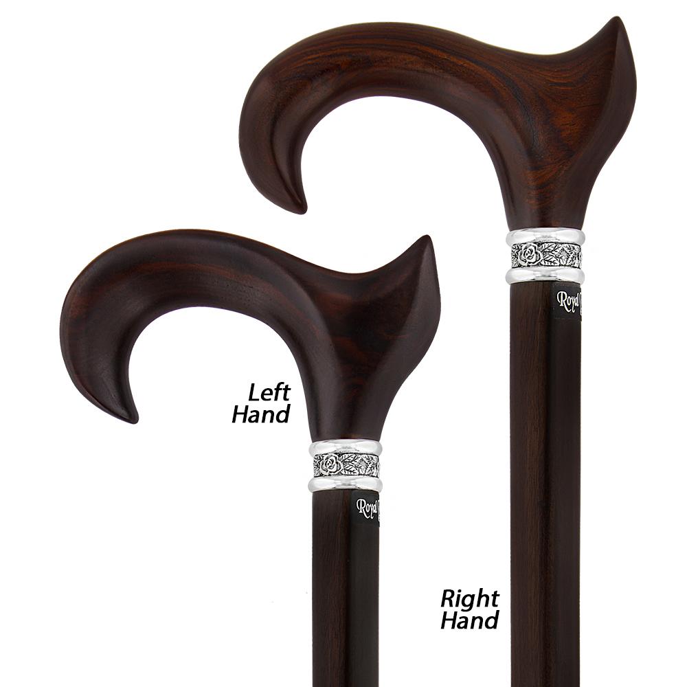 Scratch & Dent  Cocobolo Ergonomic Handle Walking Cane With Ebony Shaft and Pewter Rose Collar V1705