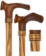 Scratch & Dent Contour Palm Grip Walking Cane With Zebrano Wood Shaft and Wooden Collar V1501