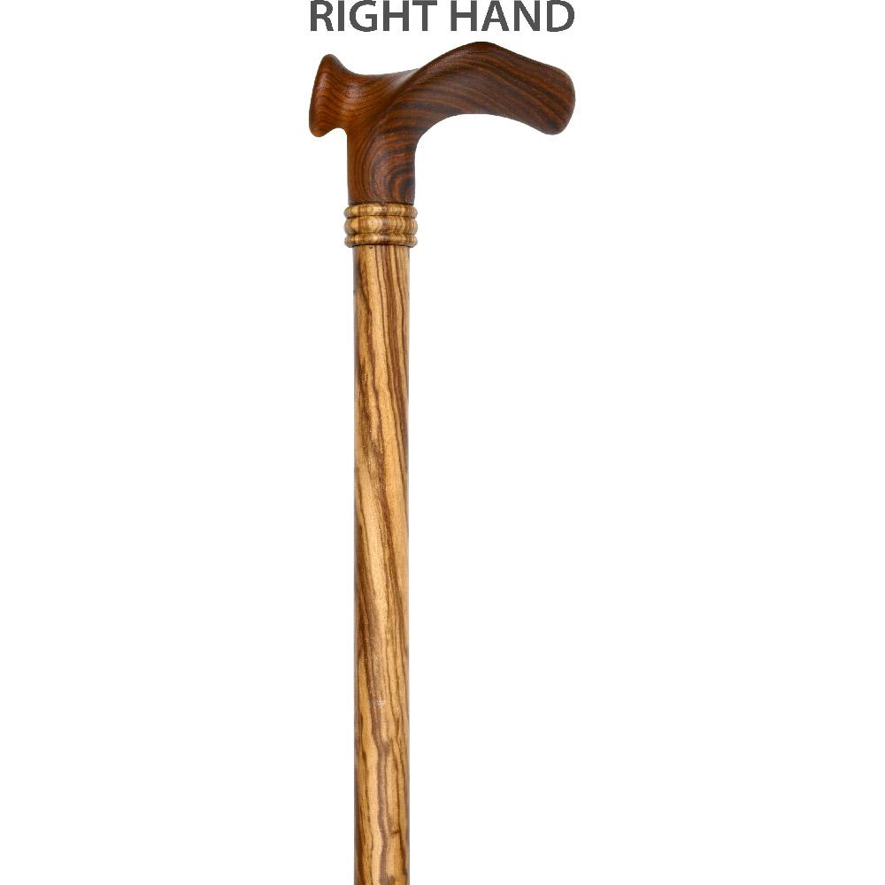 Scratch & Dent Contour Palm Grip Walking Cane With Zebrano Wood Shaft and Wooden Collar V1501