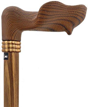 Scratch & Dent  Palm Grip Walking Cane With Zebrano Wood Shaft and Wooden Collar V1503