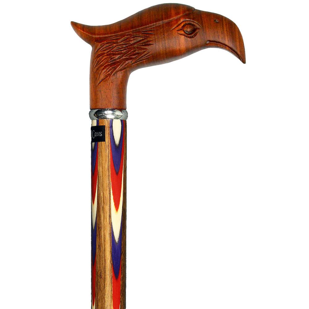Scratch & Dent Colors Don't Run Eagle Handle Walking Cane With Inlaid Ovangkol Shaft and Silver Collar V1455