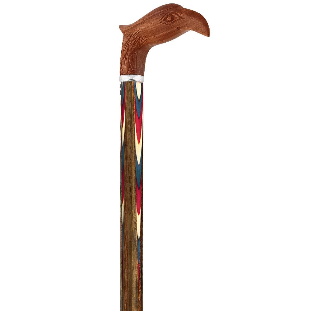 Scratch & Dent Colors Don't Run Eagle Handle Walking Cane With Inlaid Ovangkol Shaft and Silver Collar V1455