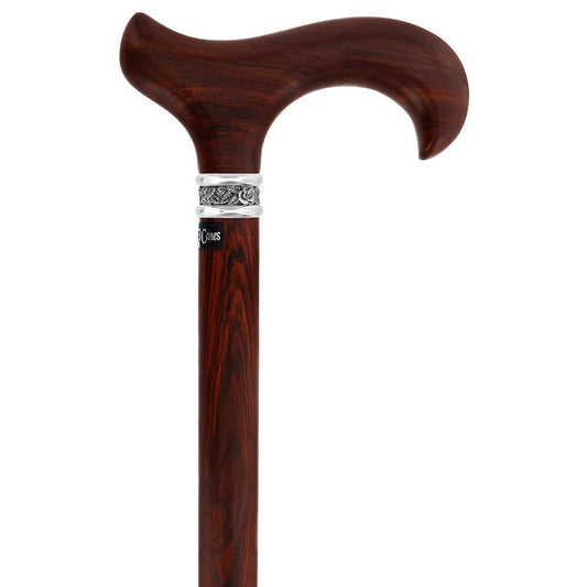 Scratch & Dent Derby Walking Cane With Exotic Cocobolo Wood Shaft and Pewter Rose Collar V1513