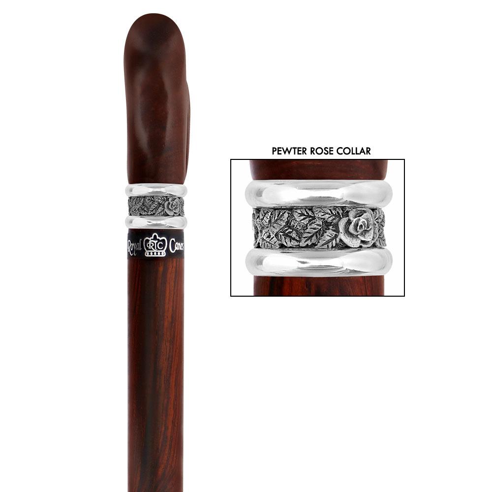 Scratch & Dent Derby Walking Cane With Exotic Cocobolo Wood Shaft and Pewter Rose Collar V1513