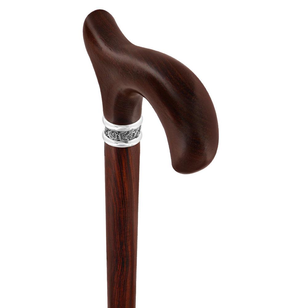 Scratch & Dent Derby Walking Cane With Exotic Cocobolo Wood Shaft and Pewter Rose Collar V1513