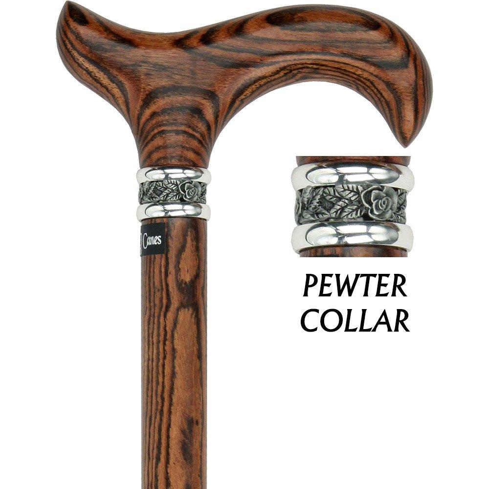 Scratch & Dent Derby Walking Cane With Genuine Bocote Wood Shaft and Pewter Rose Collar V1485