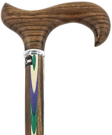 Scratch & Dent Green & Blue Inlaid Derby Walking Cane With Ovangkol Shaft and Silver Collar V1457