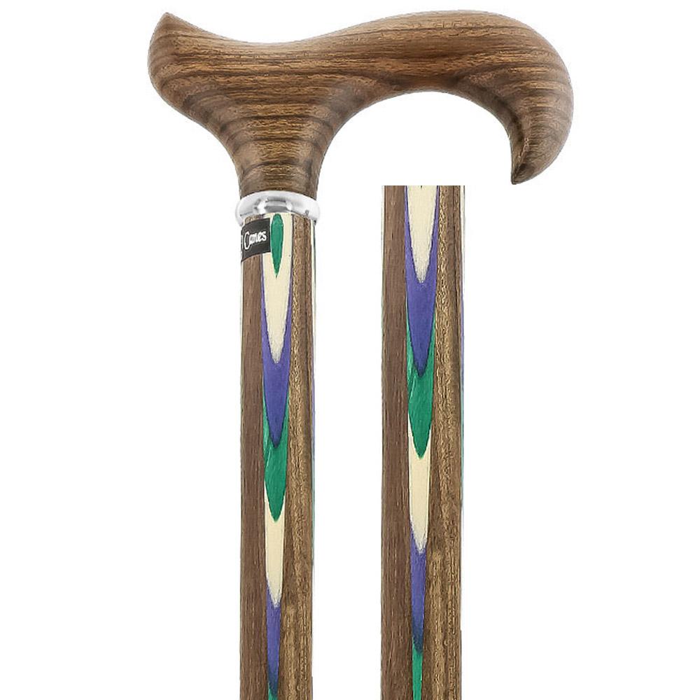 Scratch & Dent Green & Blue Inlaid Derby Walking Cane With Ovangkol Shaft and Silver Collar V1457