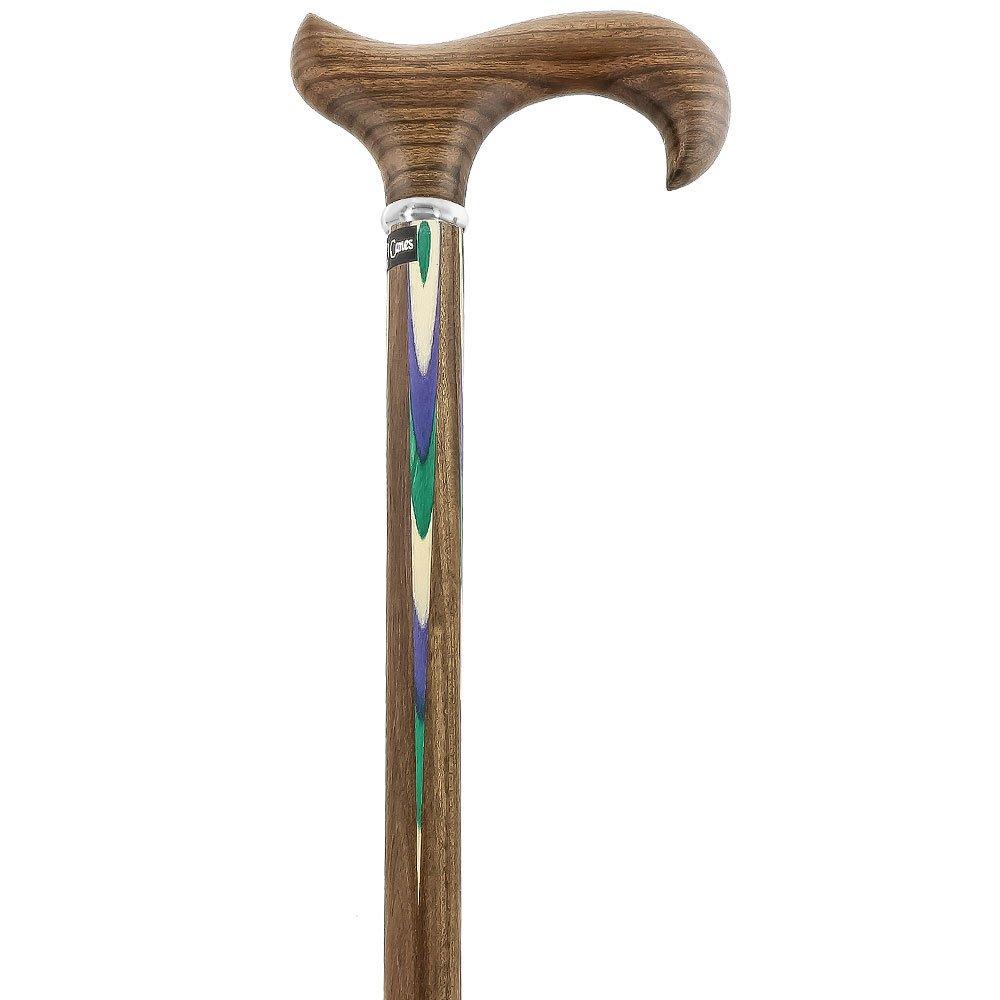 Scratch & Dent Green & Blue Inlaid Derby Walking Cane With Ovangkol Shaft and Silver Collar V1457