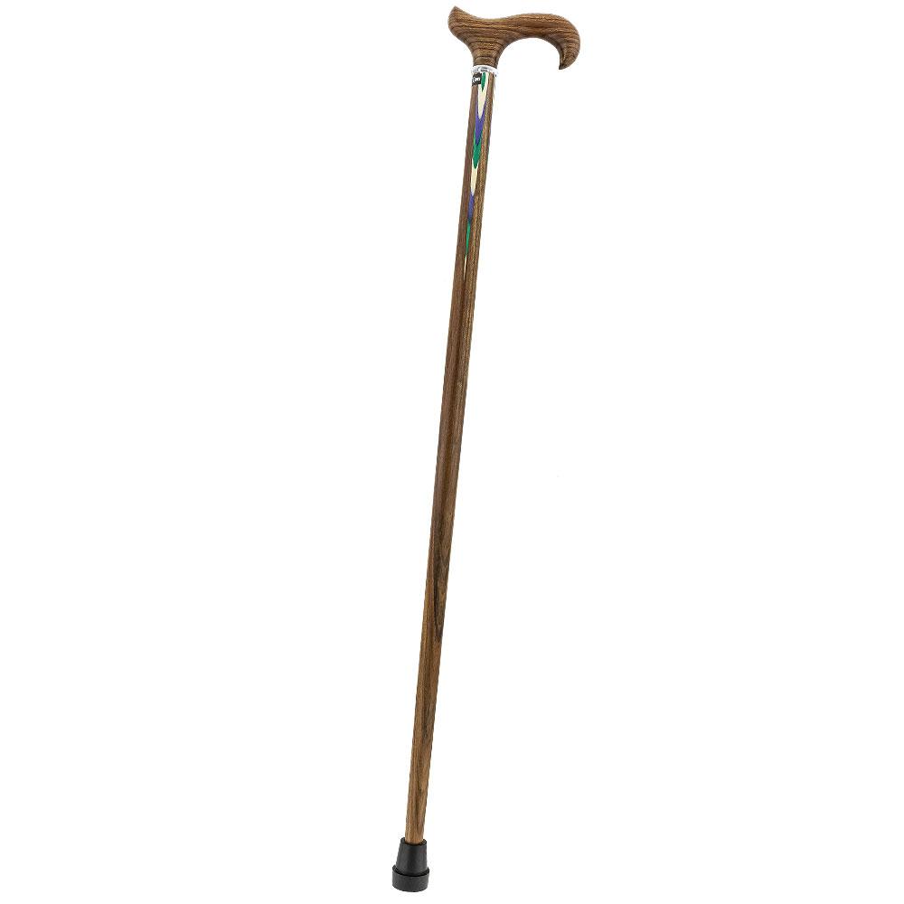 Scratch & Dent Green & Blue Inlaid Derby Walking Cane With Ovangkol Shaft and Silver Collar V1457