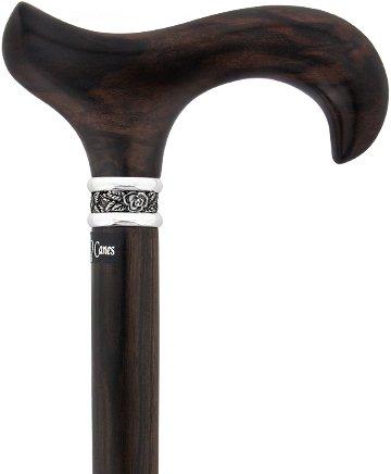 Scratch & Dent Premium Ebony Derby Walking Cane With Ebony Wood Shaft and Pewter Collar V1511