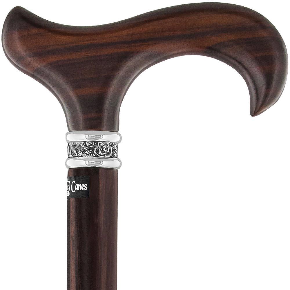 Scratch and Dent Premium Ebony Derby Walking Cane With Ebony Wood Shaft and Pewter Collar V1908