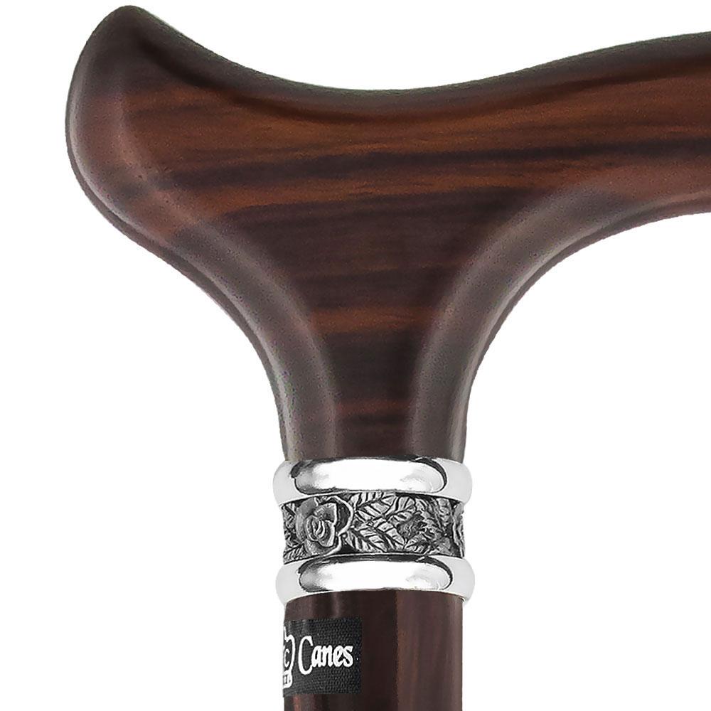 Scratch and Dent Premium Ebony Derby Walking Cane With Ebony Wood Shaft and Pewter Collar V1908