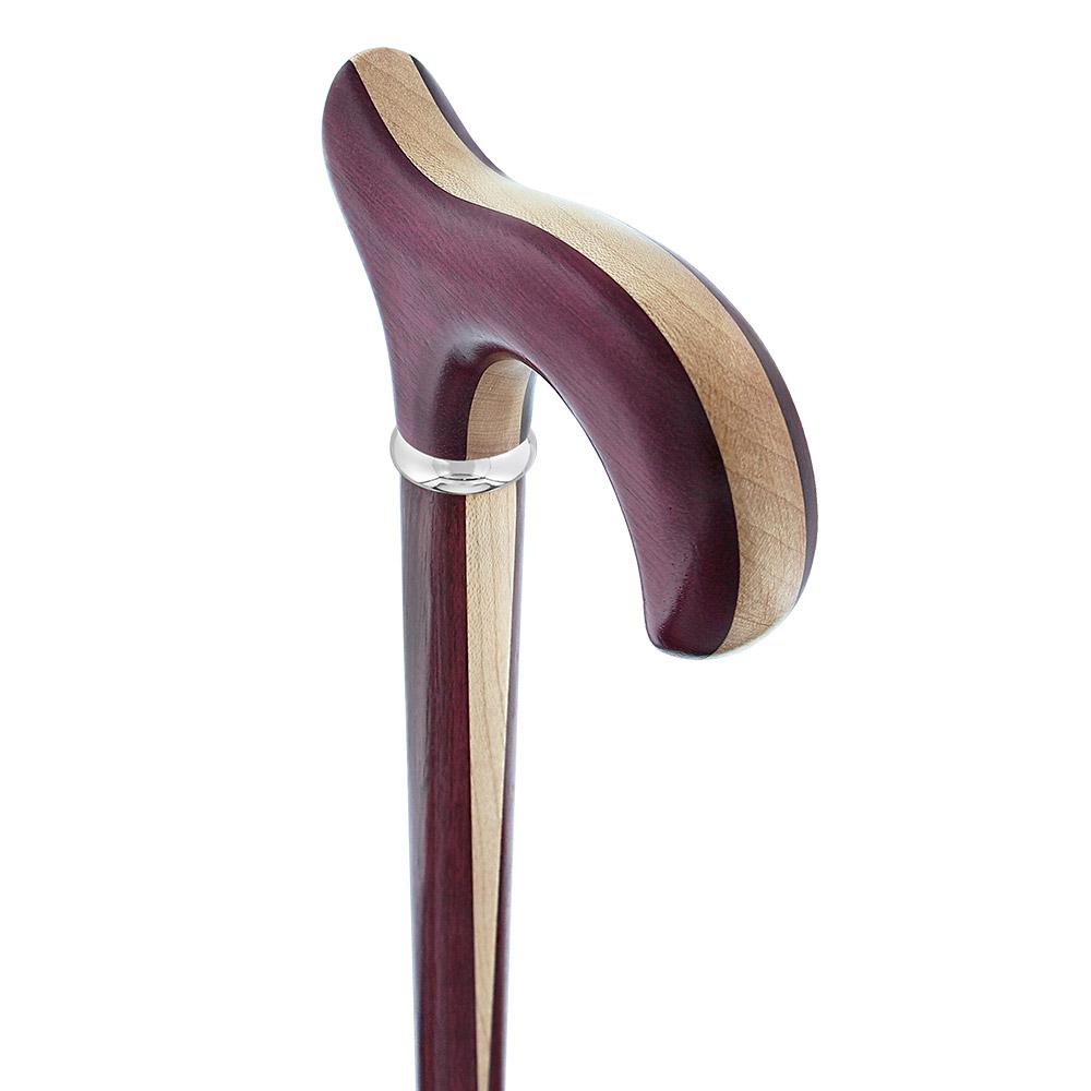 Scratch & Dent Exotic Inlay Wood Derby Handle Walking Cane with maple and Padauk Wood Shaft and Silver Collar V1525