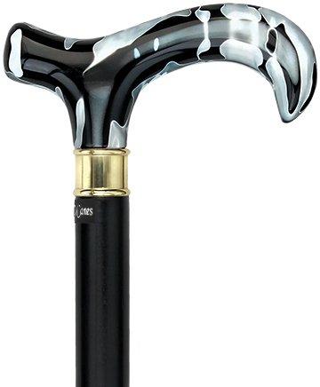 Scratch & Dent Extra Long, Super Strong Black Onyx Derby Walking Cane With Black Beechwood Shaft and Brass Collar V1528