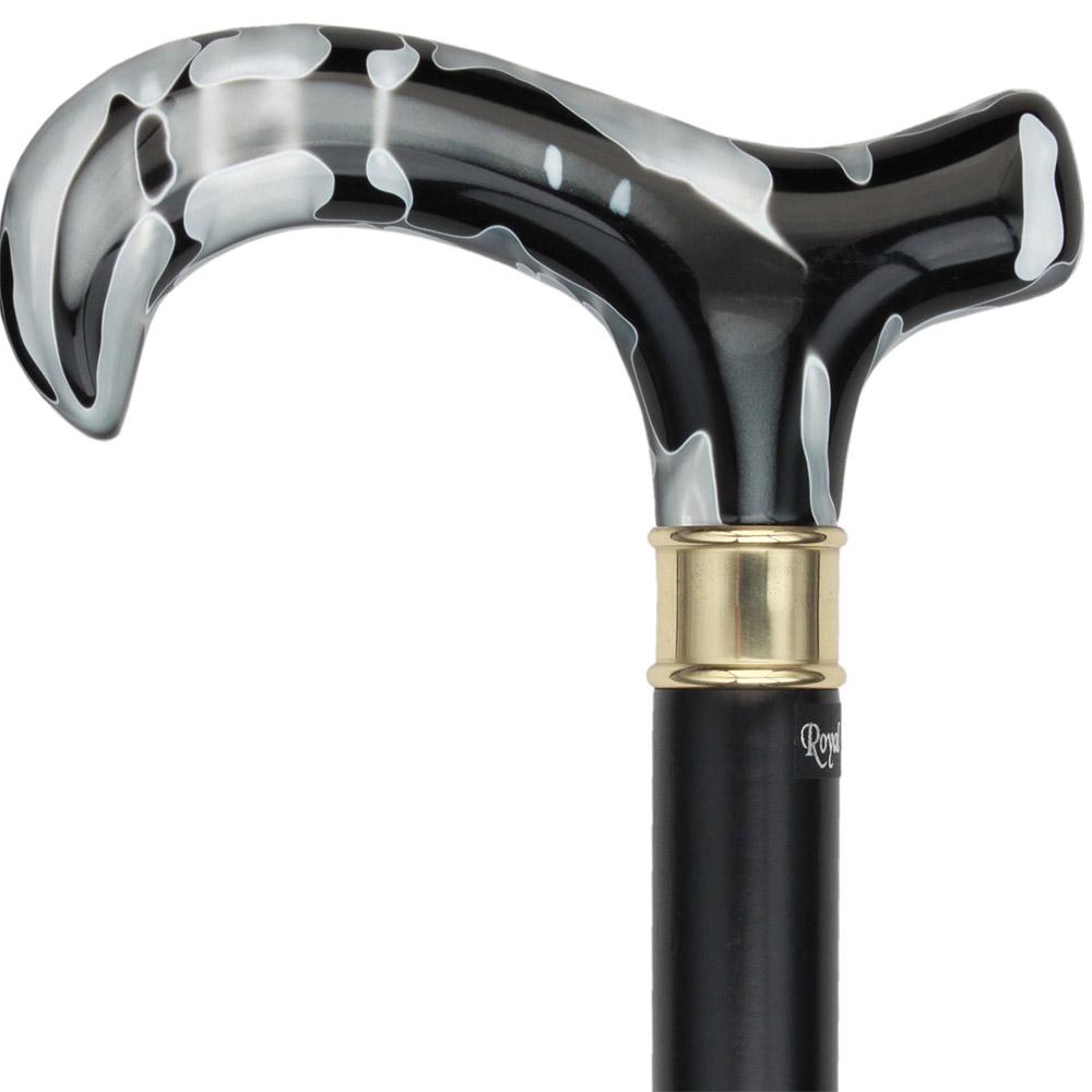 Scratch & Dent Extra Long, Super Strong Black Onyx Derby Walking Cane With Black Beechwood Shaft and Brass Collar V1528