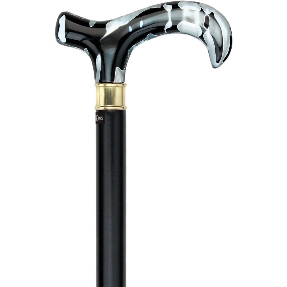 Scratch & Dent Extra Long, Super Strong Black Onyx Derby Walking Cane With Black Beechwood Shaft and Brass Collar V1528