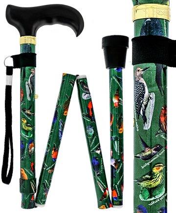 Scratch & Dent American Songbird Folding Adjustable Designer Derby Walking Cane w/ Engraved Collar V1769