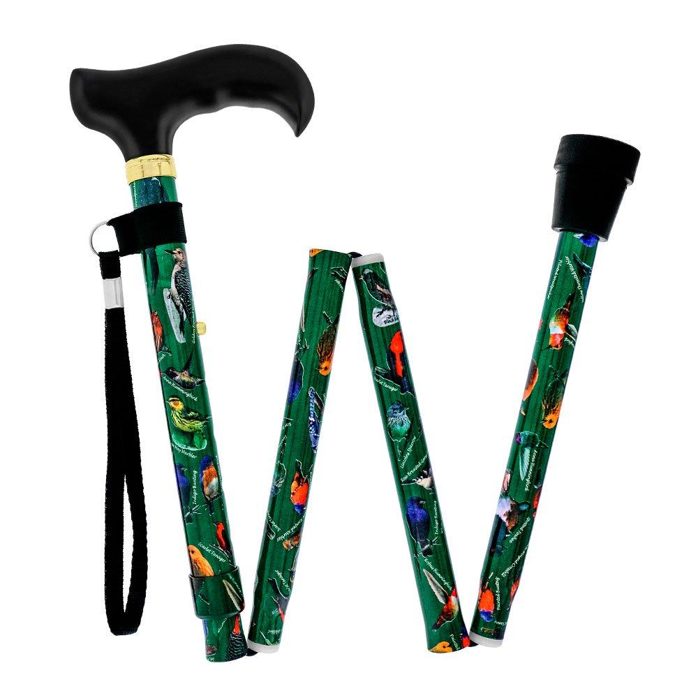 Scratch & Dent American Songbird Folding Adjustable Designer Derby Walking Cane w/ Engraved Collar V1769