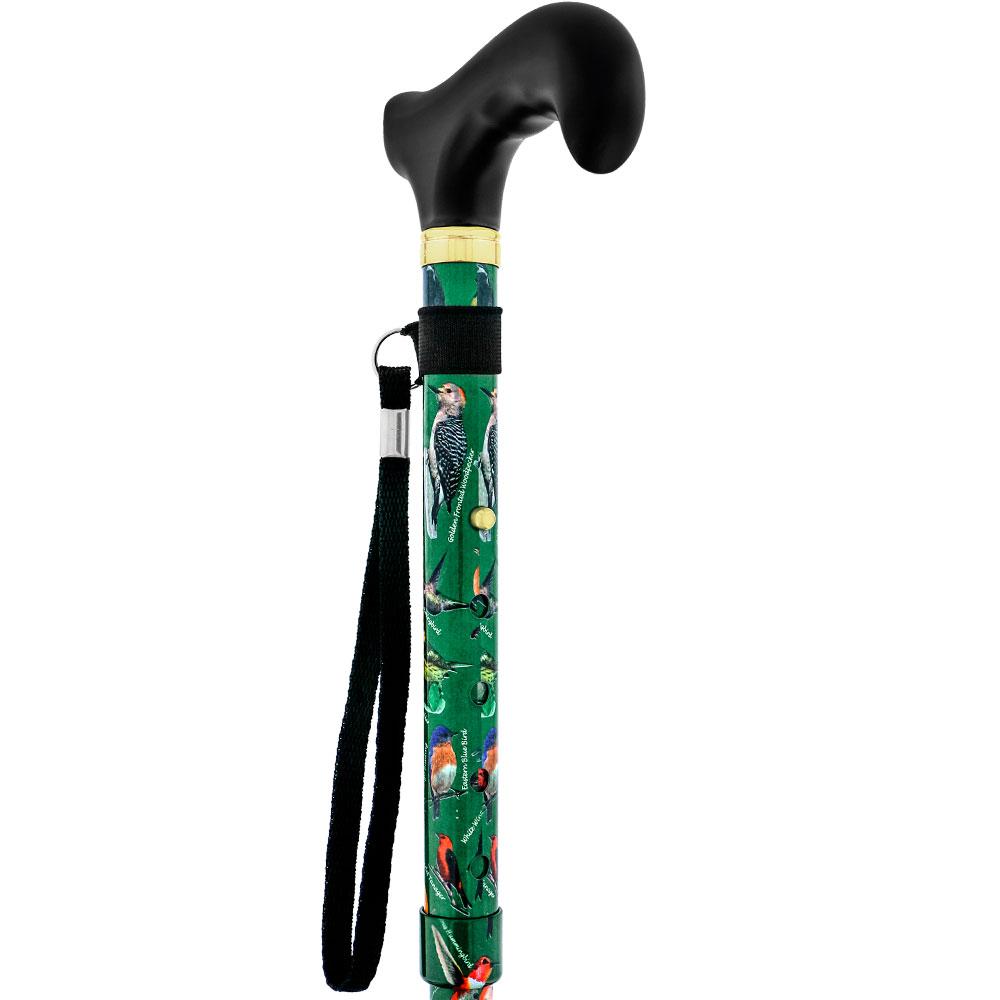 Scratch & Dent American Songbird Folding Adjustable Designer Derby Walking Cane w/ Engraved Collar V1769