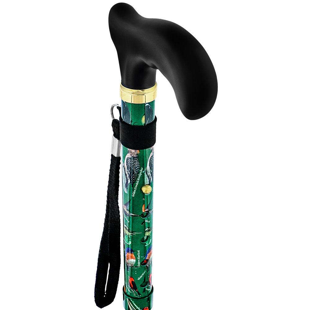 Scratch & Dent American Songbird Folding Adjustable Designer Derby Walking Cane w/ Engraved Collar V1769