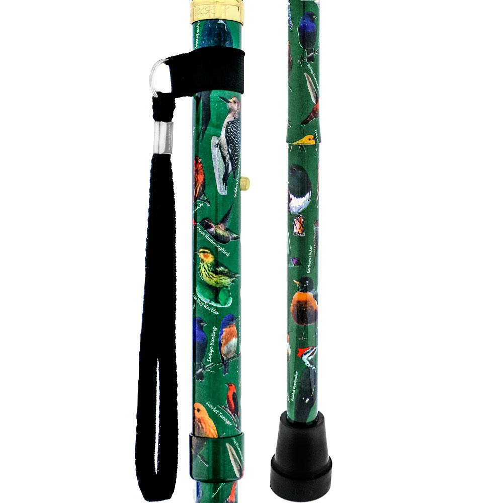 Scratch & Dent American Songbird Folding Adjustable Designer Derby Walking Cane w/ Engraved Collar V1769