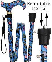 Scratch & Dent Butterfly Adjustable Folding Designer Derby Cane with Retractable Ice Tip V1759