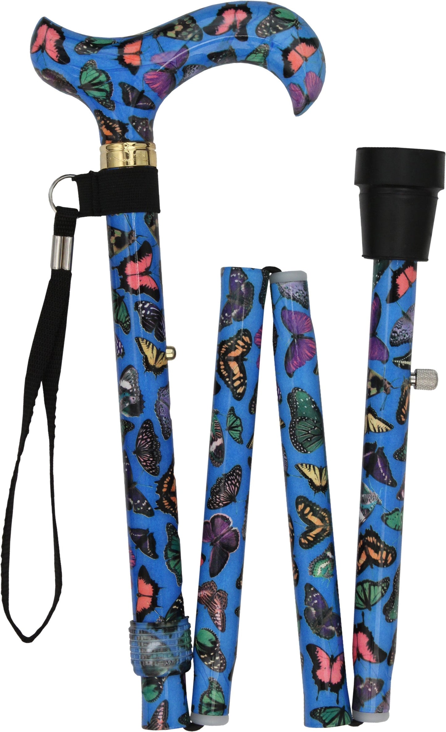 Scratch & Dent Butterfly Adjustable Folding Designer Derby Cane with Retractable Ice Tip V1759