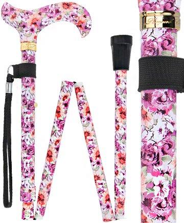 Scratch & Dent Daisy Meadows Designer Folding Adjustable Derby Walking Cane with Engraved Collar V1770