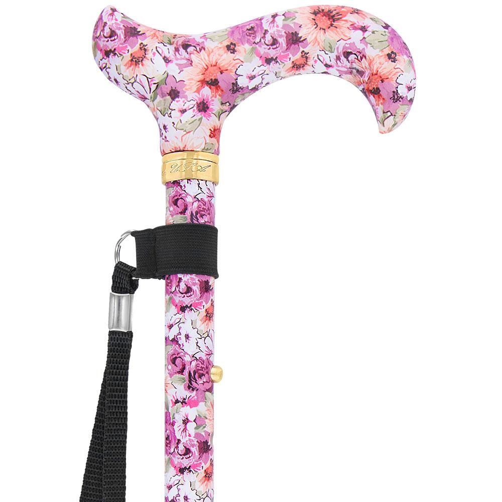 Scratch & Dent Daisy Meadows Designer Folding Adjustable Derby Walking Cane with Engraved Collar V1770