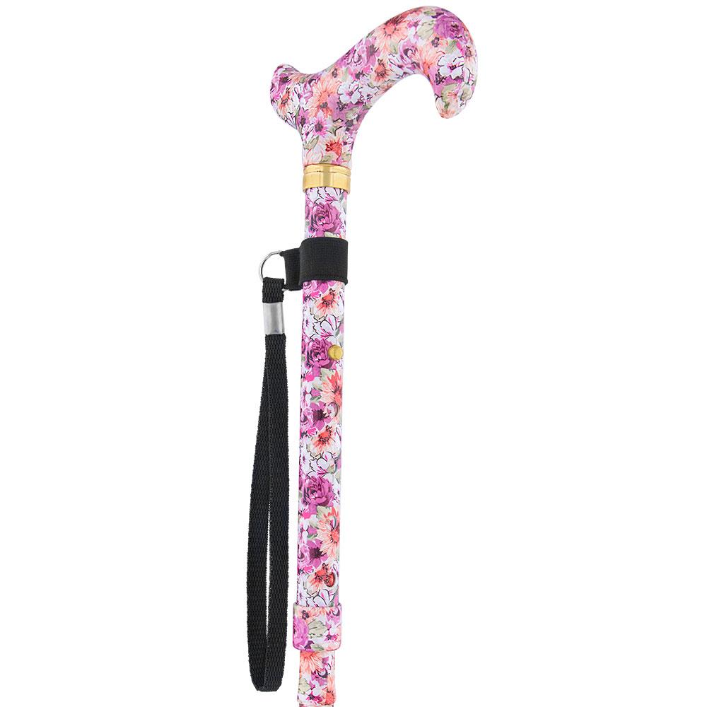 Scratch & Dent Daisy Meadows Designer Folding Adjustable Derby Walking Cane with Engraved Collar V1770