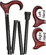 Scratch & Dent Mahogany Maple Ergonomic Walking Cane w/ Folding, Adjustable Black Aluminum Shaft and Silver Collar V1813