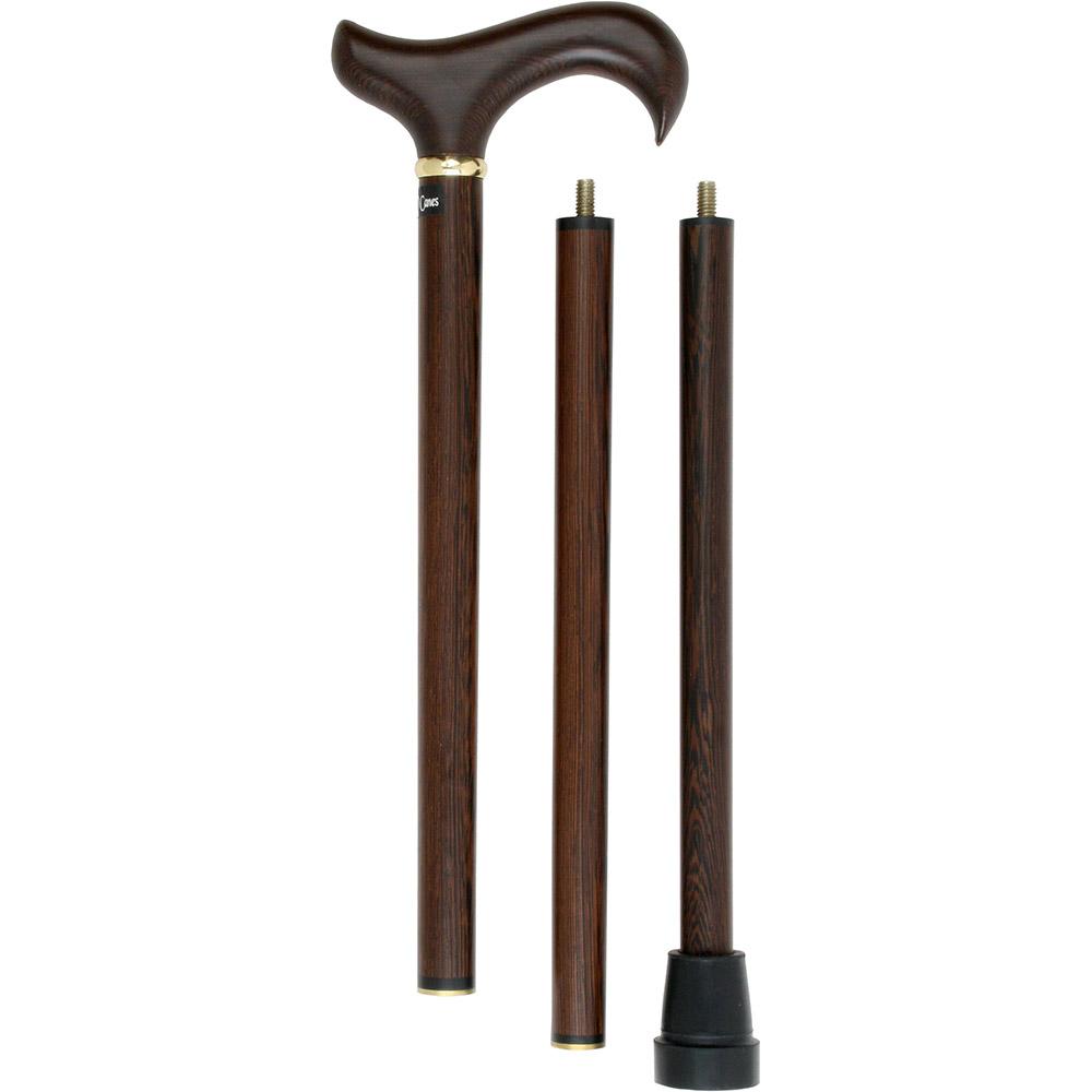 Scratch & Dent -  Wenge 3 Piece Folding Derby Walking Cane With Wenge Wood Shaft and Brass Collar V1452