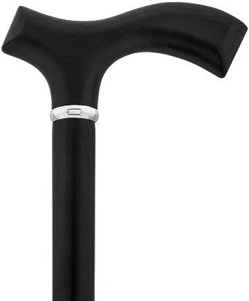 Scratch and Dent Black Beechwood Fritz Walking Cane w/ Silver Collar V1892