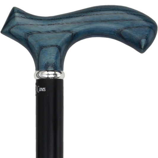 Scratch & Dent Denim Blue Ash Fritz Walking Cane With Black Beechwood Shaft and Silver Collar V1491