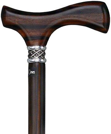 Scratch & Dent Ebony Slim Line Fritz Walking Cane With Ebony Shaft & Braided Pewter Collar V1472