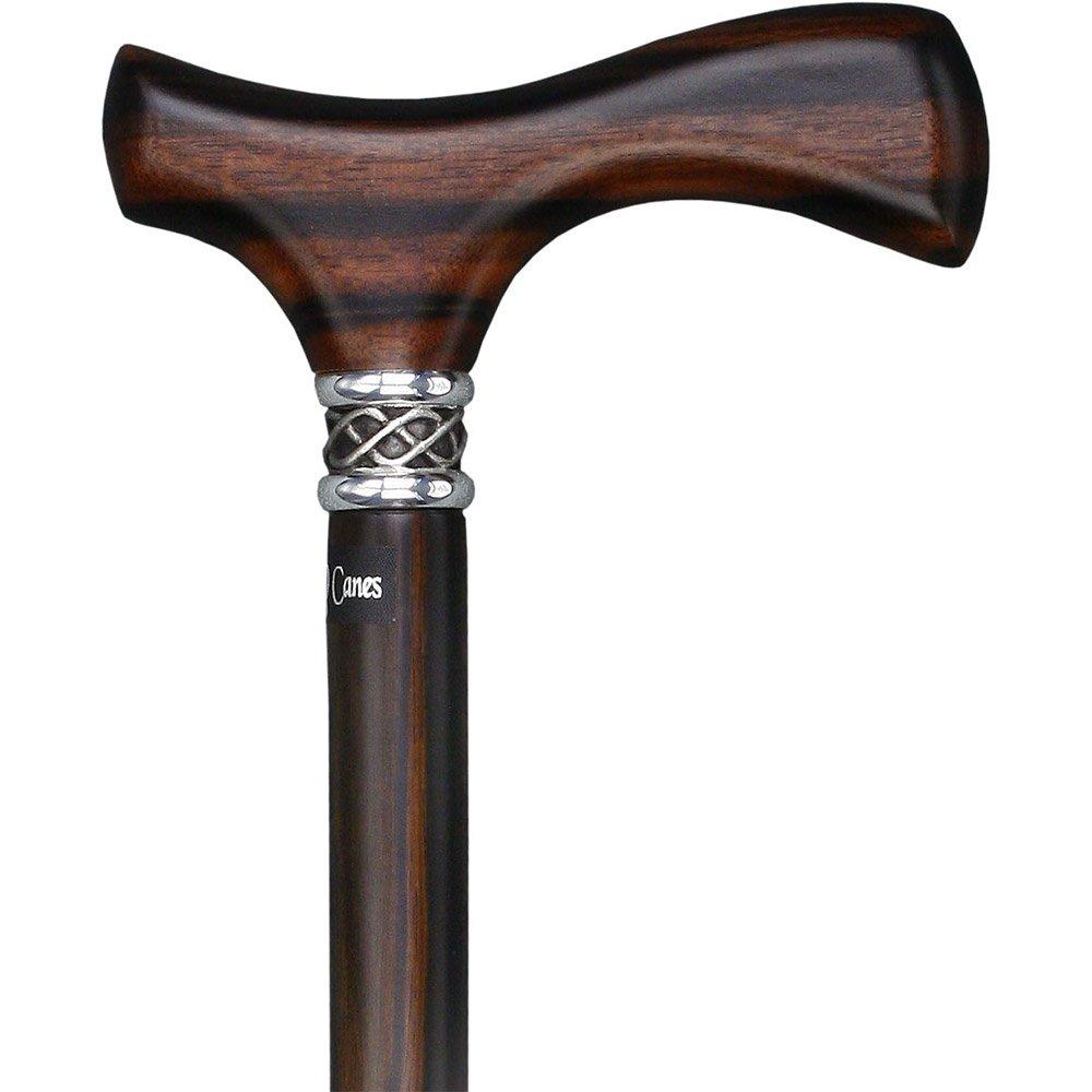 Scratch & Dent Ebony Slim Line Fritz Walking Cane With Ebony Shaft & Braided Pewter Collar V1472