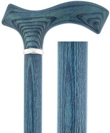 Scratch & dent Blue Denim Frtiz Handle Walking Cane with Ash Wood Shaft and Silver Collar V1583