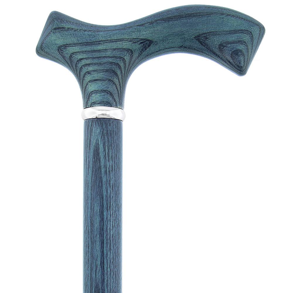 Scratch & dent Blue Denim Frtiz Handle Walking Cane with Ash Wood Shaft and Silver Collar V1583