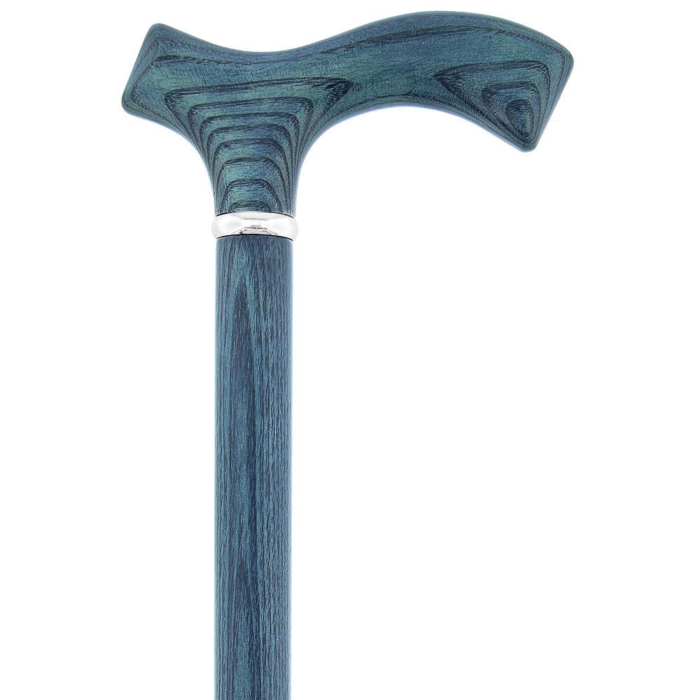 Scratch & dent Blue Denim Frtiz Handle Walking Cane with Ash Wood Shaft and Silver Collar V1583