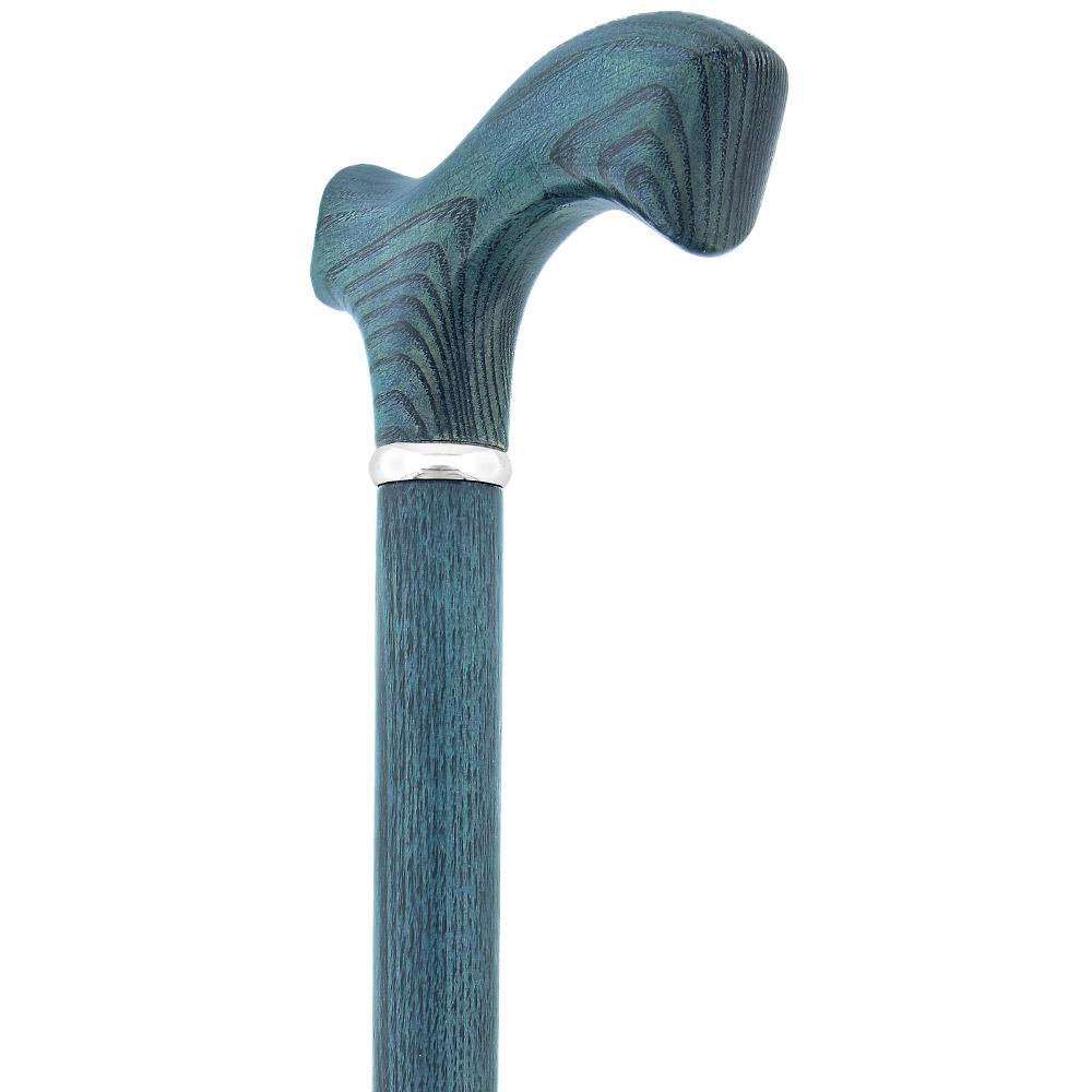 Scratch & dent Blue Denim Frtiz Handle Walking Cane with Ash Wood Shaft and Silver Collar V1583