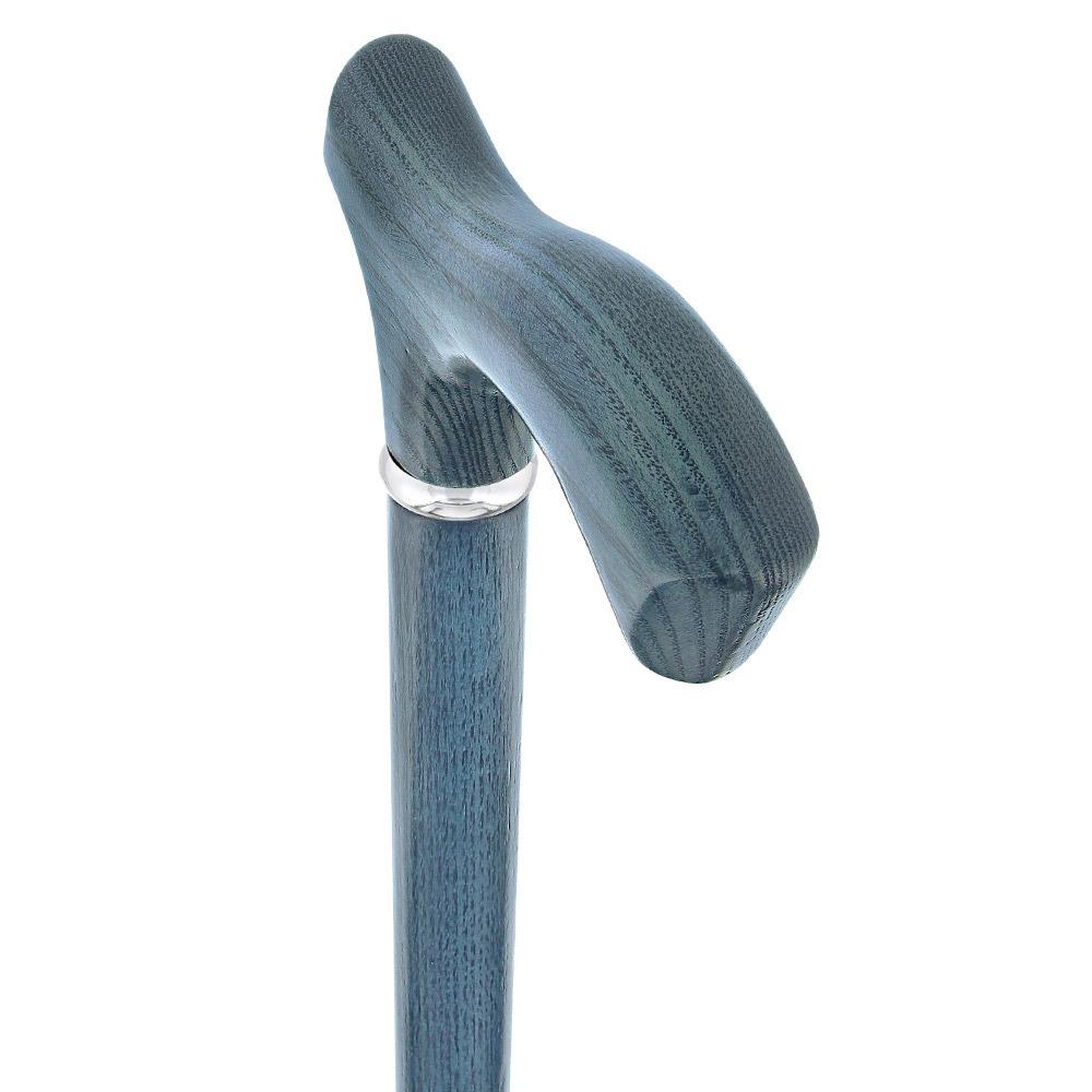 Scratch & dent Blue Denim Frtiz Handle Walking Cane with Ash Wood Shaft and Silver Collar V1583