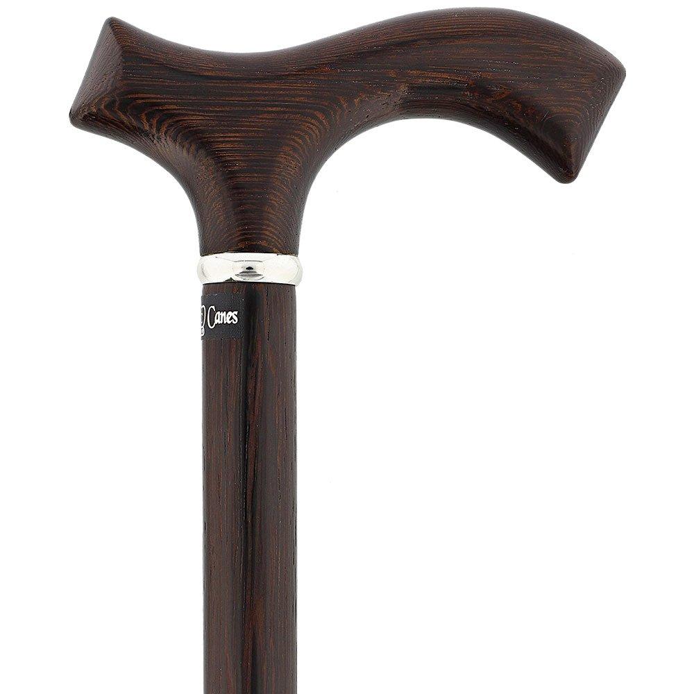 Scratch and Dent Wenge Fritz Handle Walking Cane with Genuine Wenge Wood Shaft and Silver Collar V1893