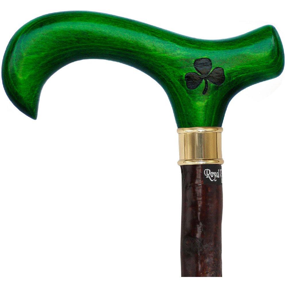 Scratch & Dent Genuine Blackthorn Wood Derby Walking Cane With Green Beech wood Handle and Shamrock V1486