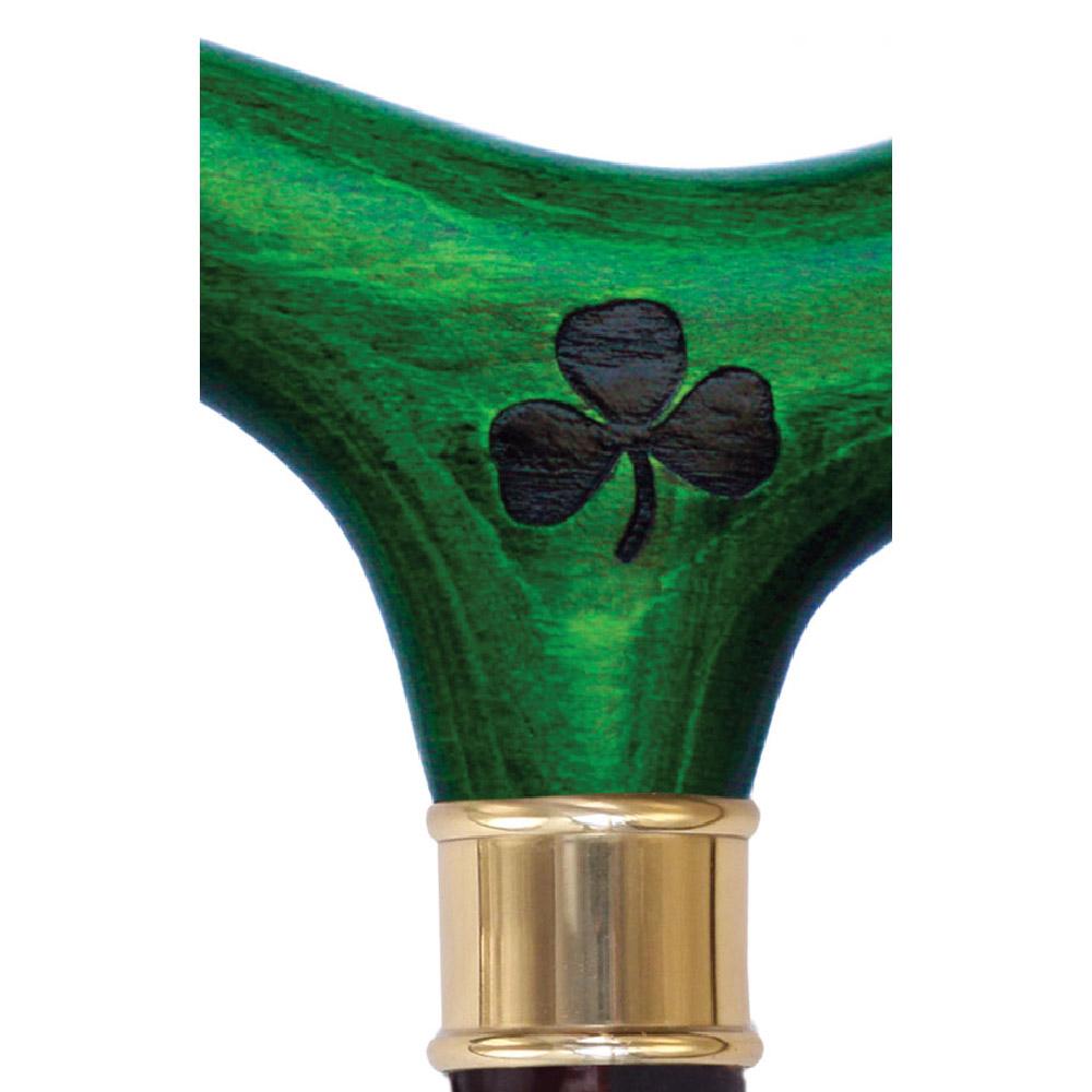 Scratch & Dent Genuine Blackthorn Wood Derby Walking Cane With Green Beech wood Handle and Shamrock V1486