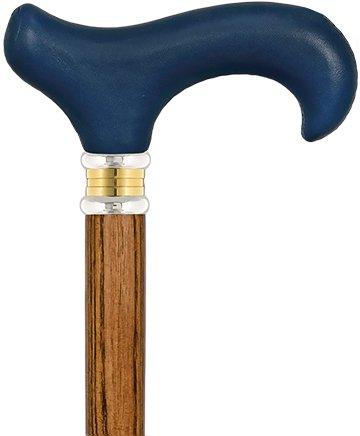 Scratch & Dent Blue Leather Derby Walking Cane With Espress Ash Stained Shaft and Collar V1480